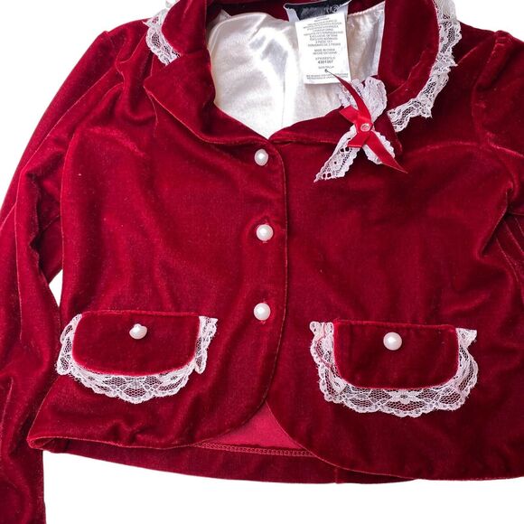 Disorderly Kids Red Velvet Lace Lined Cardigan Jacket. Size 6. Girls - Picture 2 of 6